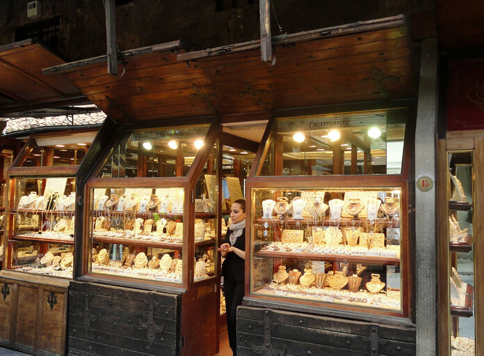 Gold shops along the Ponte Vecchio.